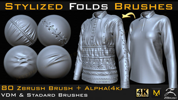 80 Stylized Fold and Seam Stitch Brushes + Alpha