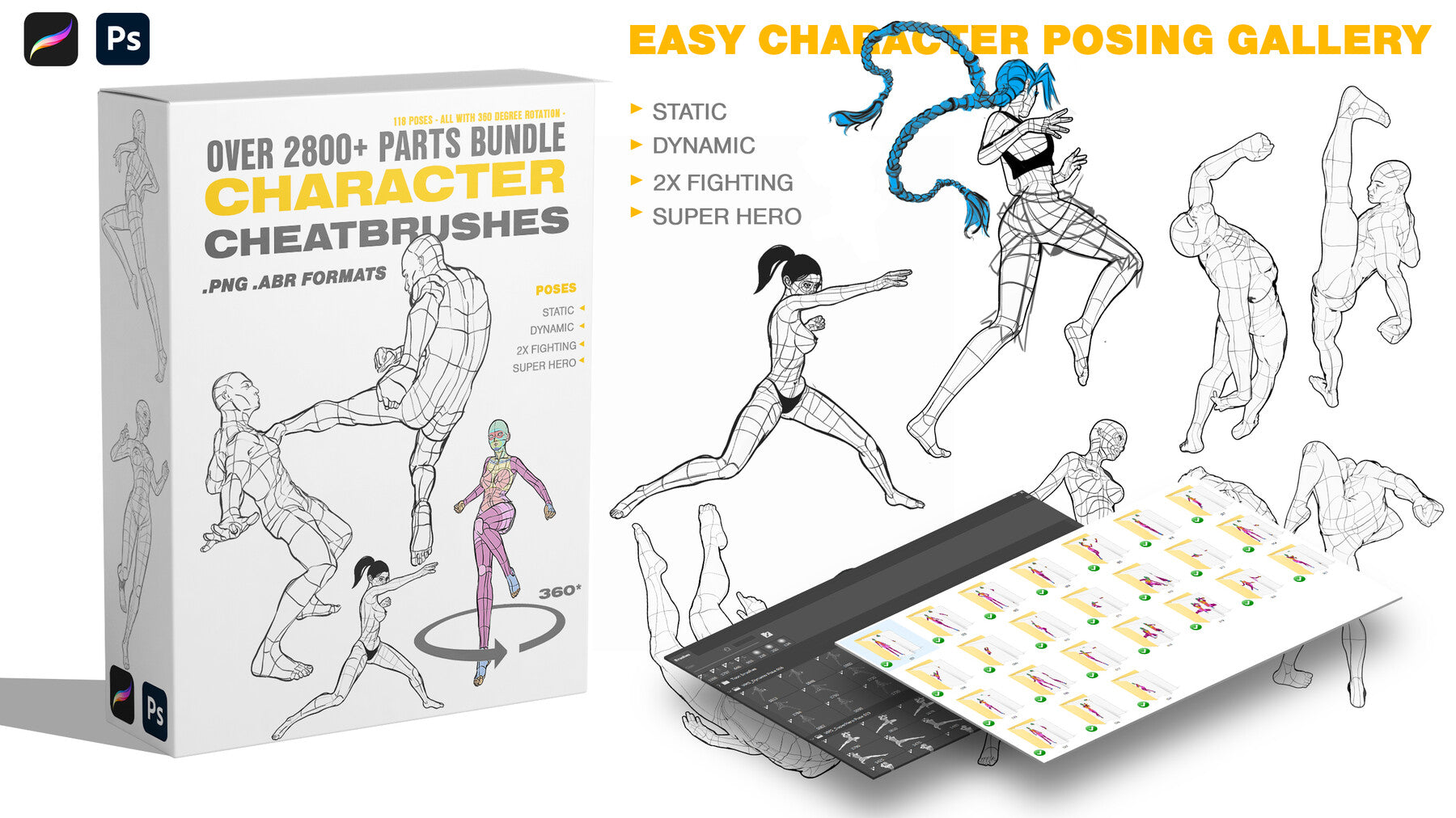 2800+ Character KITBASH CHEATBRUSH BUNDLE [Study posing & Anatomy]