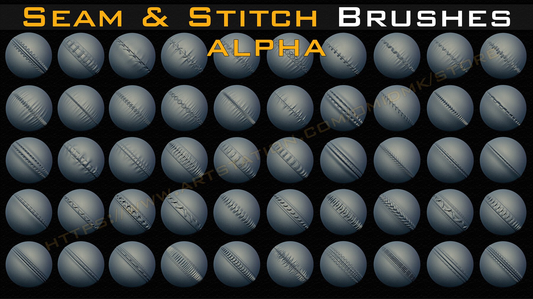 50 Seam & Stitch Brushes & Alpha (Tileable 4k-16bit) Vol.02