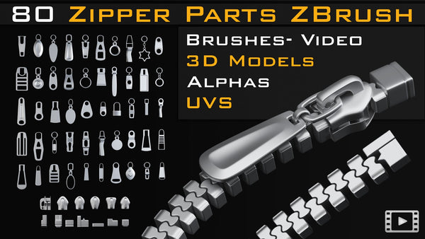 80 Zipper Parts for ZBrush