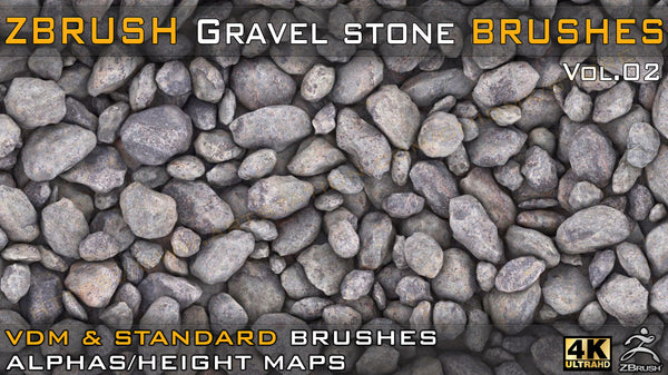 55 VDM + STANDARD BRUSH GRAVEL STONE BRUSHES +55 ALPHA/HEIGHT MAPS HIGH QUALITY (4K) -VOL.02