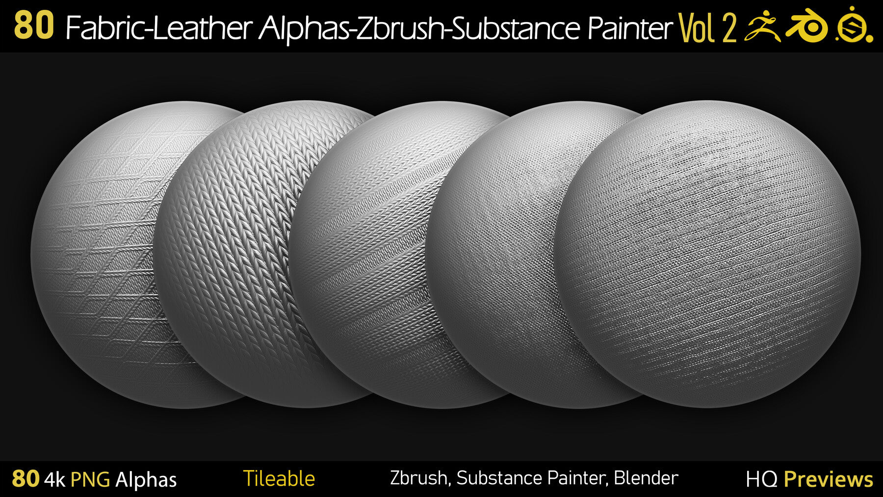 80 4K Fabric-Leather Tileble Alphas-PNG-Zbrush-Substance Painter-vol2