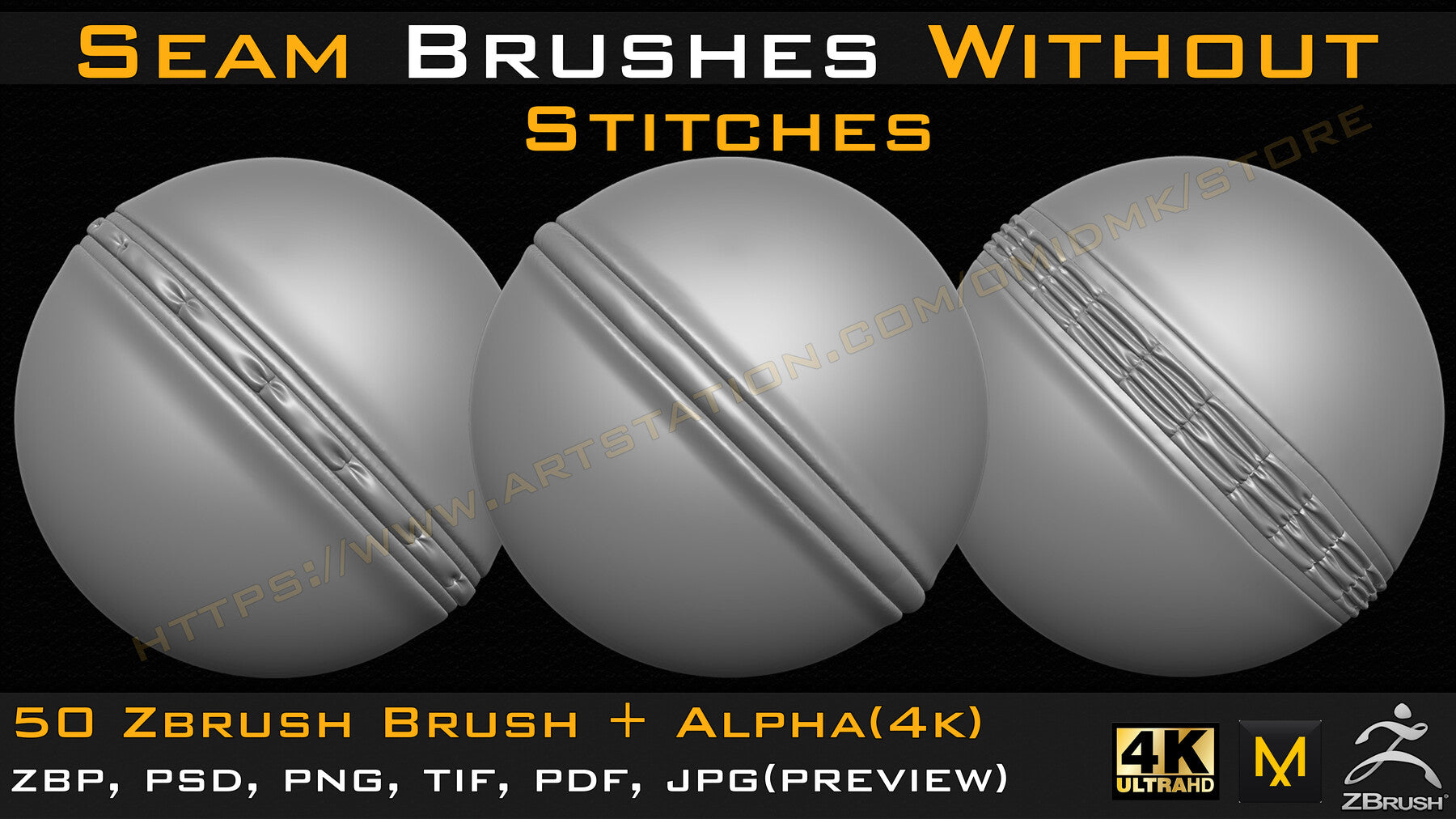 50 Seam Brushes Without Stitches (4k)+Alpha -Vol 02