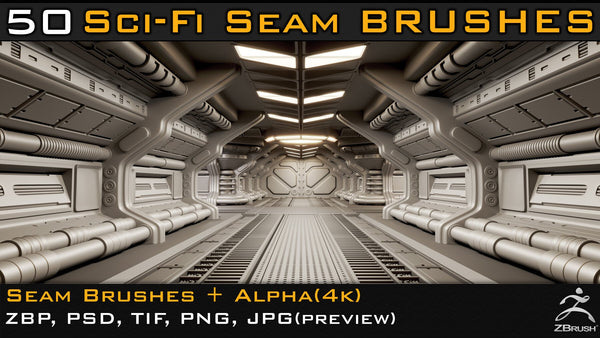 50 Sci-fi Seam Brushes + Alpha Vol.03