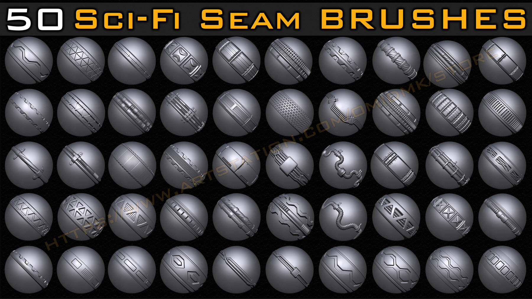 50 Seam & Stitch Brushes & Alpha (Tileable 4k-16bit) Vol.01