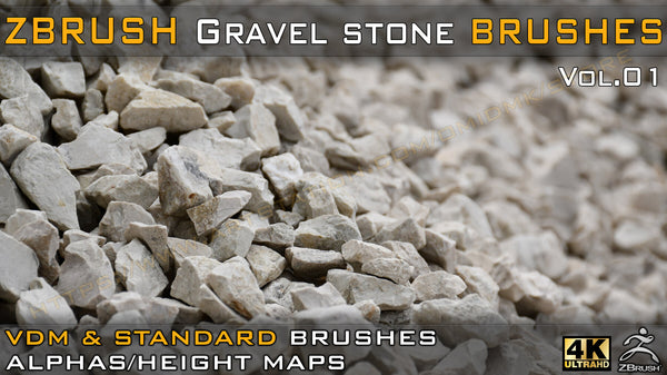 55 VDM + STANDARD BRUSH GRAVEL STONE BRUSHES +55 ALPHA/HEIGHT MAPS HIGH QUALITY (4K) -VOL.01