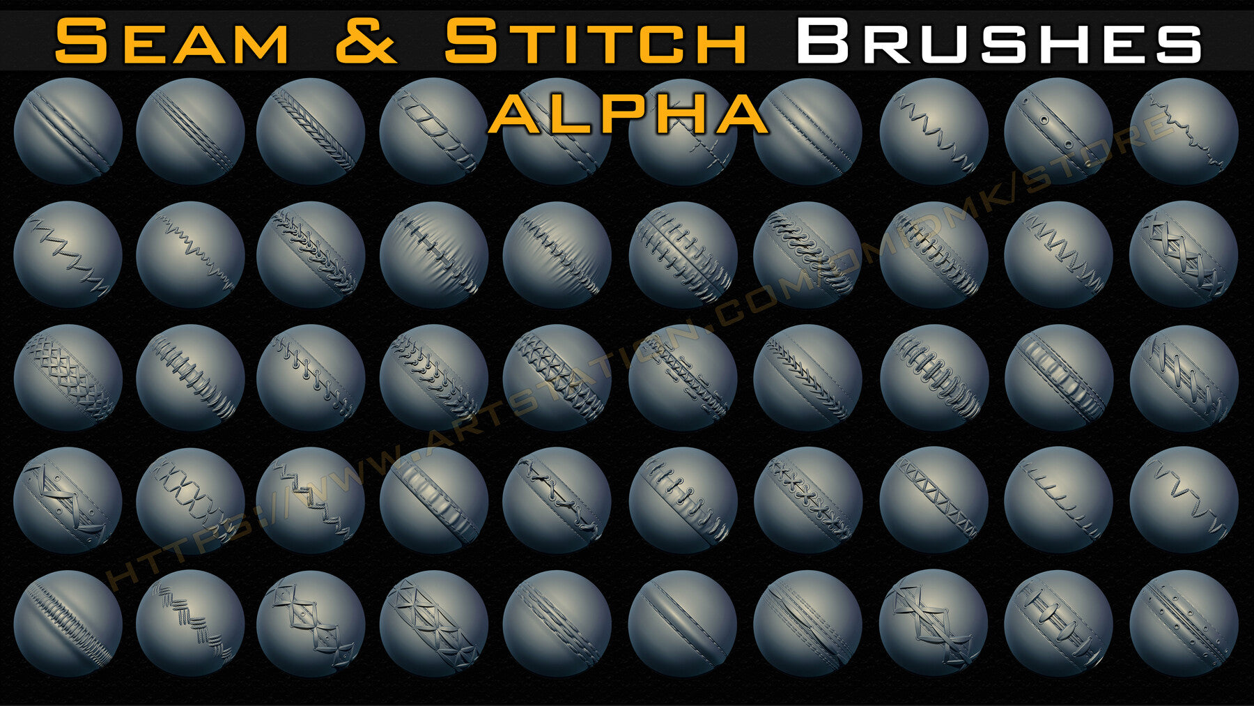 50 Seam & Stitch Brushes & Alpha (Tileable 4k-16bit) Vol.03