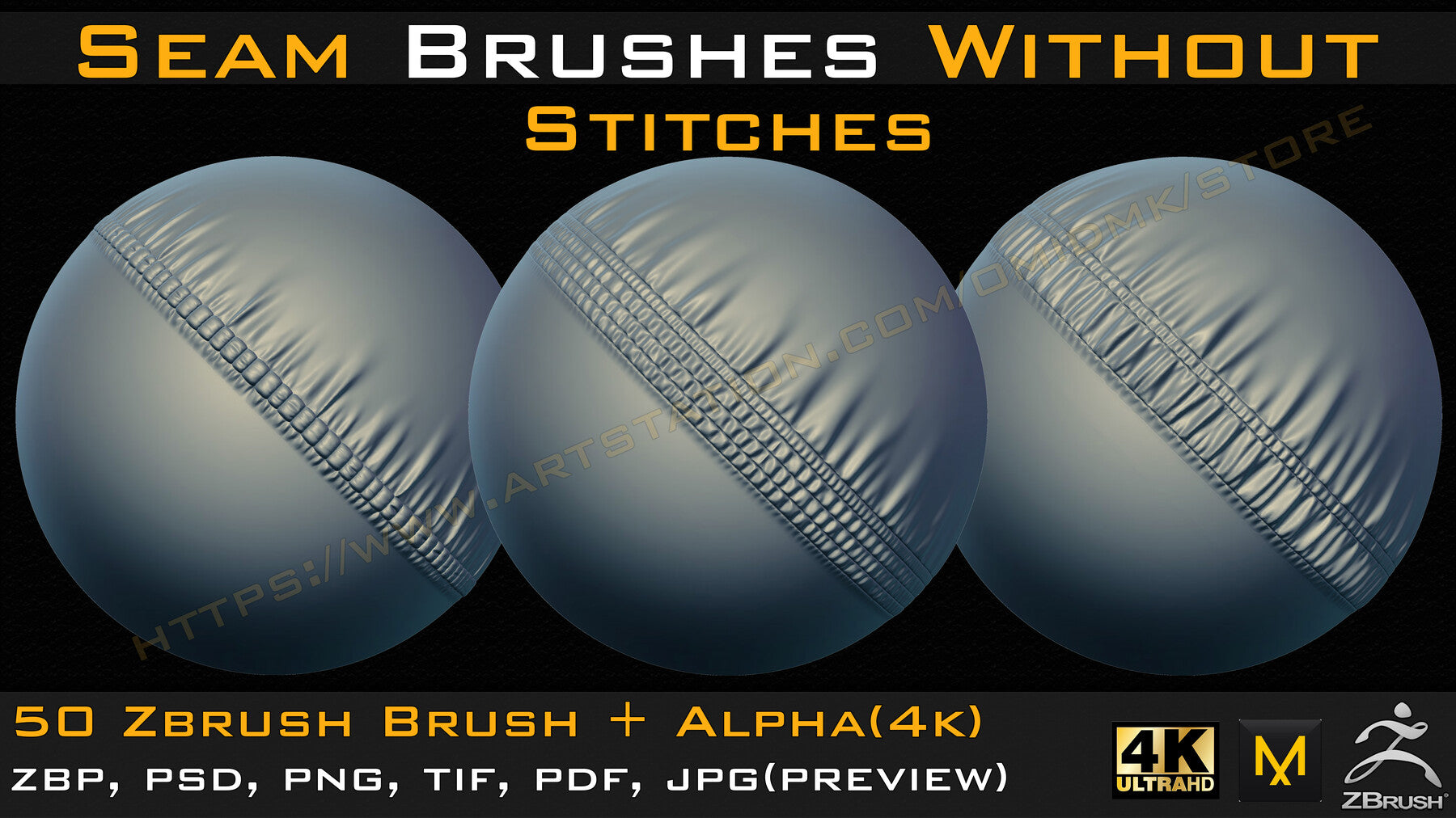 50 Seam Brushes Without Stitches (4k)+Alpha -Vol 03