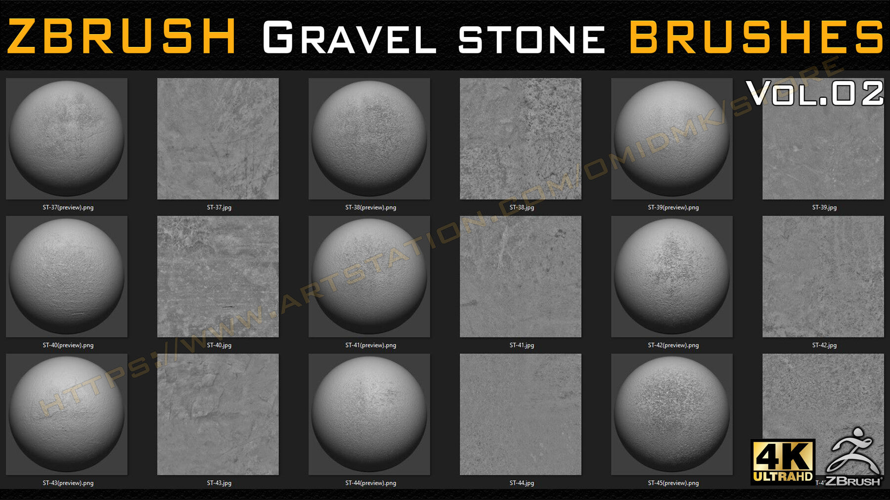 55 VDM + STANDARD BRUSH GRAVEL STONE BRUSHES +55 ALPHA/HEIGHT MAPS HIGH QUALITY (4K) -VOL.02