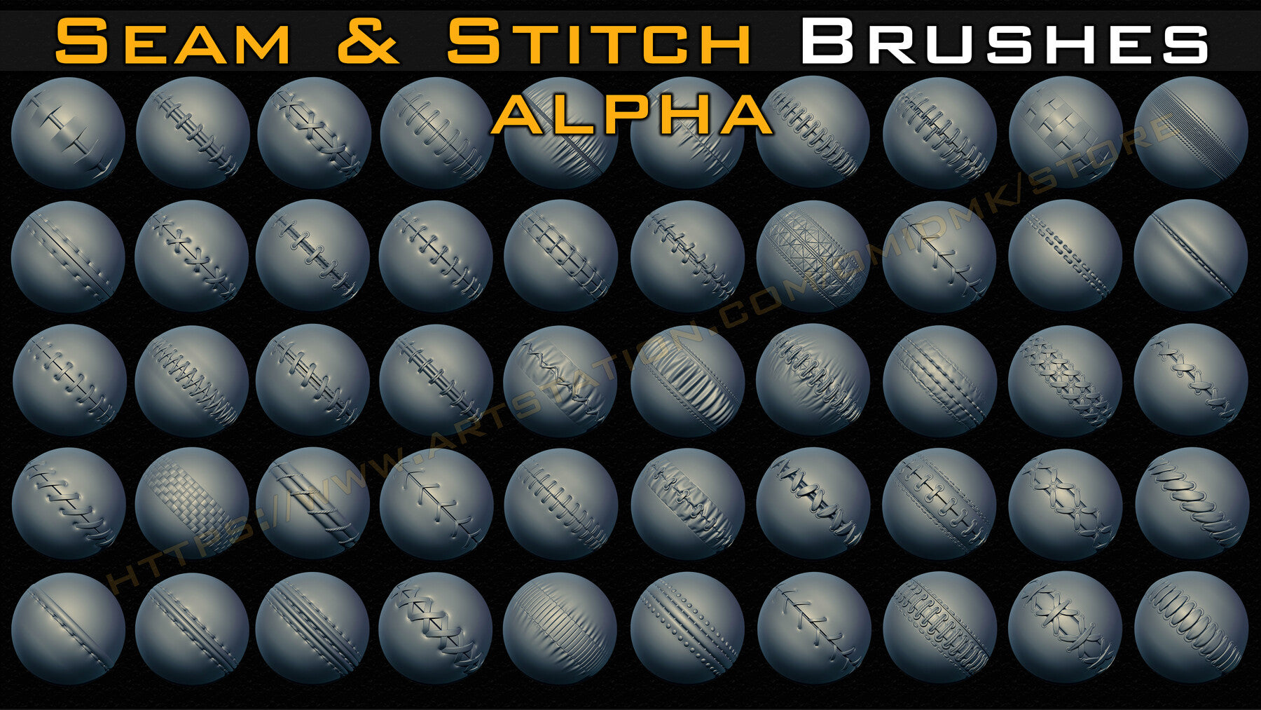 50 Seam & Stitch Brushes & Alpha (Tileable 4k-16bit) Vol.04