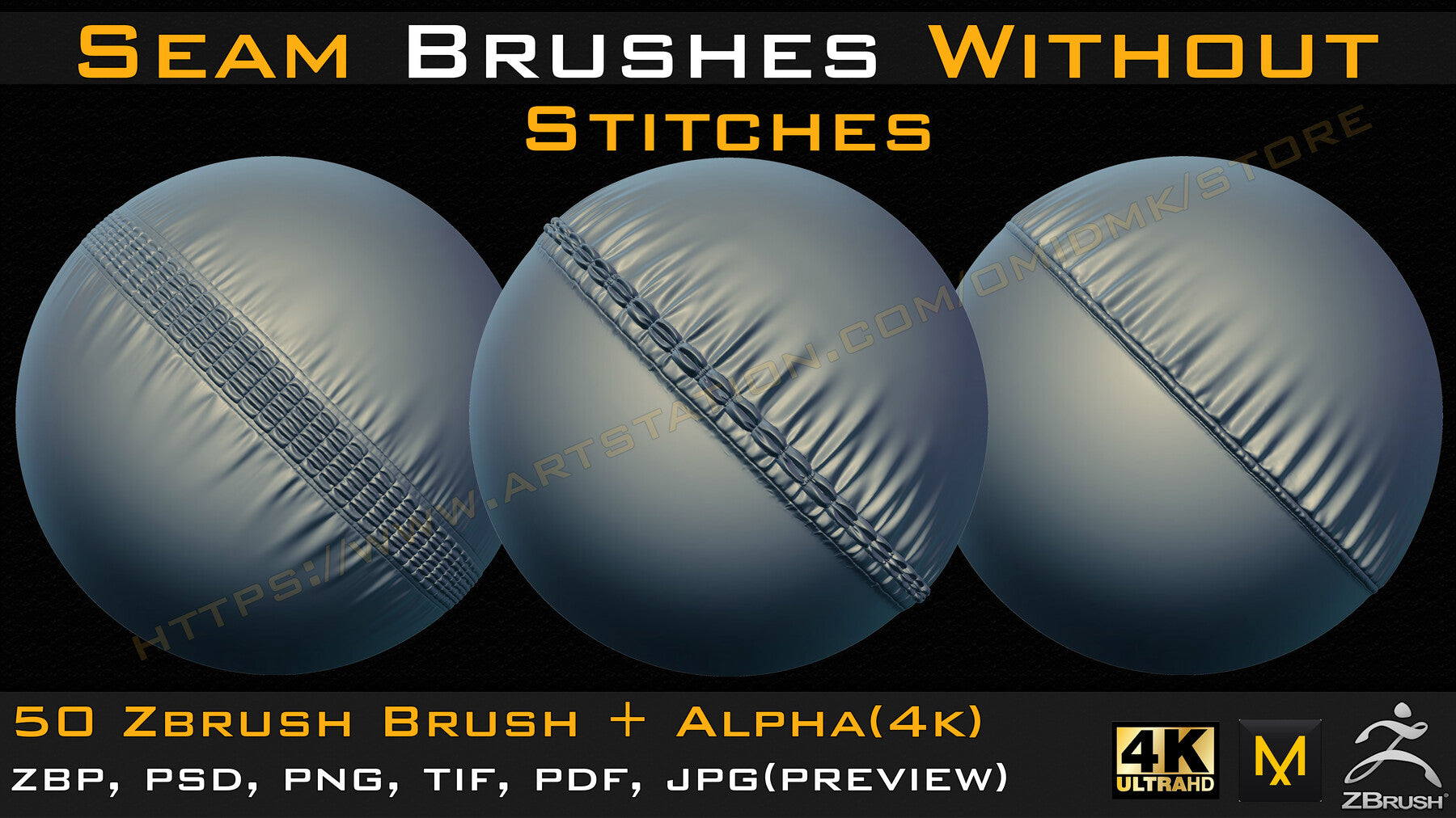 50 Seam Brushes Without Stitches (4k)+Alpha -Vol 03