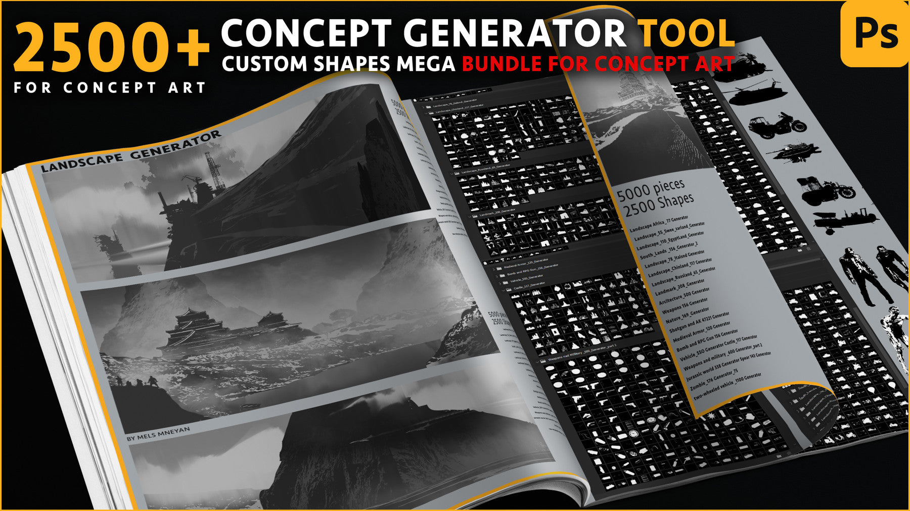 Concept Generator Tool [Custom shape Mega BUNDLE - 5200 pieces ] [Photoshop]