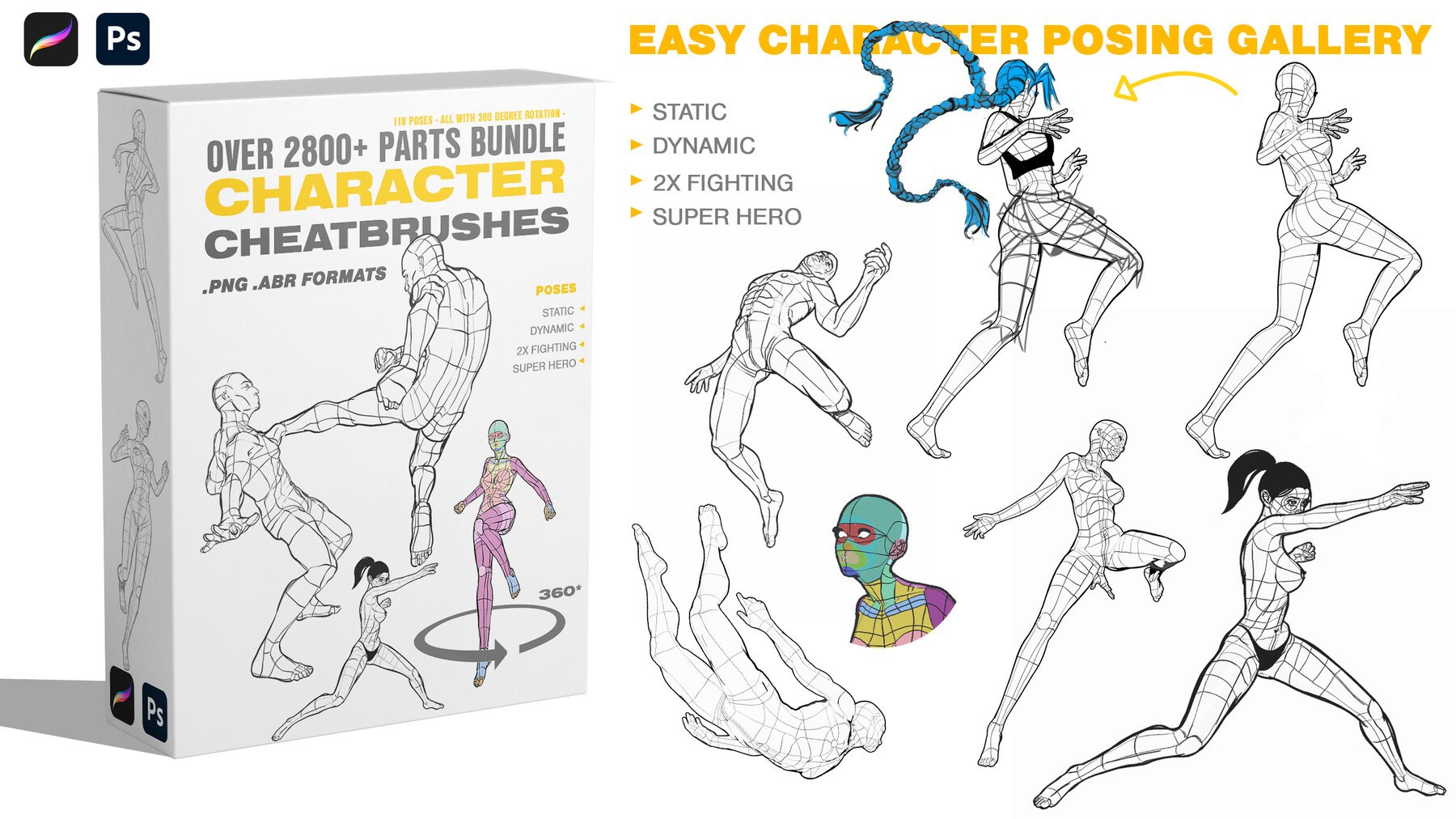 2800+ Character KITBASH CHEATBRUSH BUNDLE [Study posing & Anatomy]