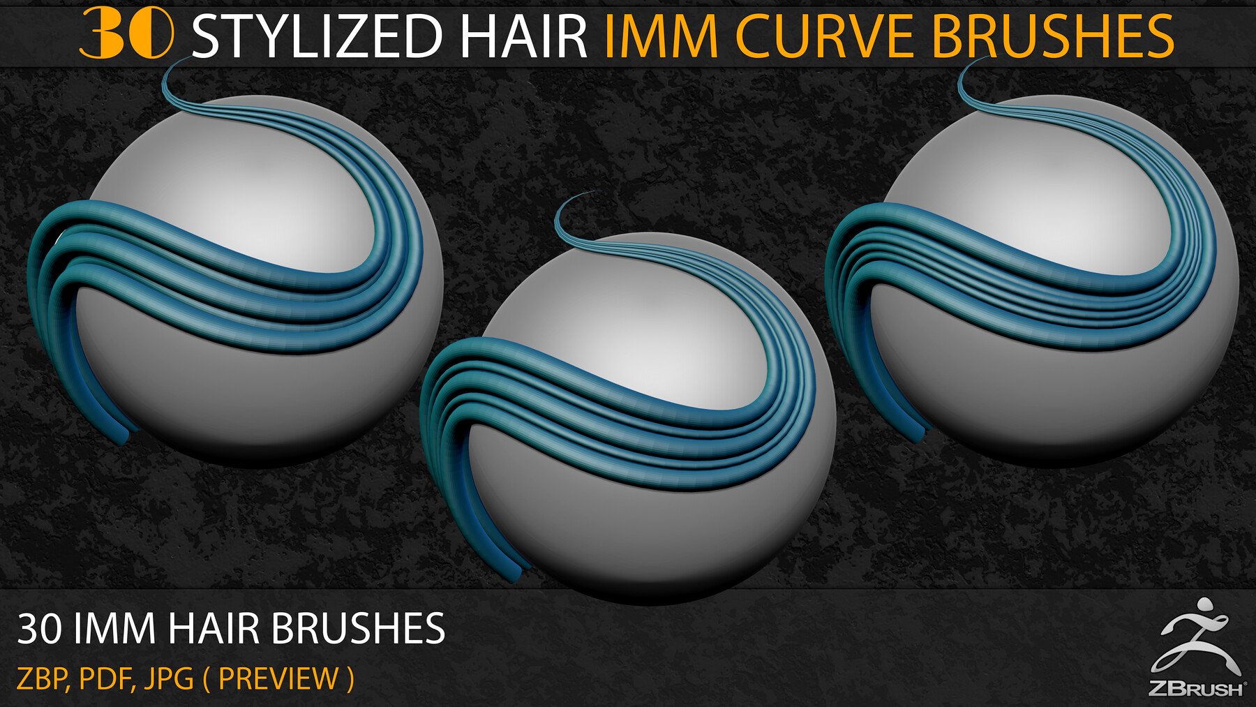30 Stylized Hair IMM Curve Brushes Vol.3