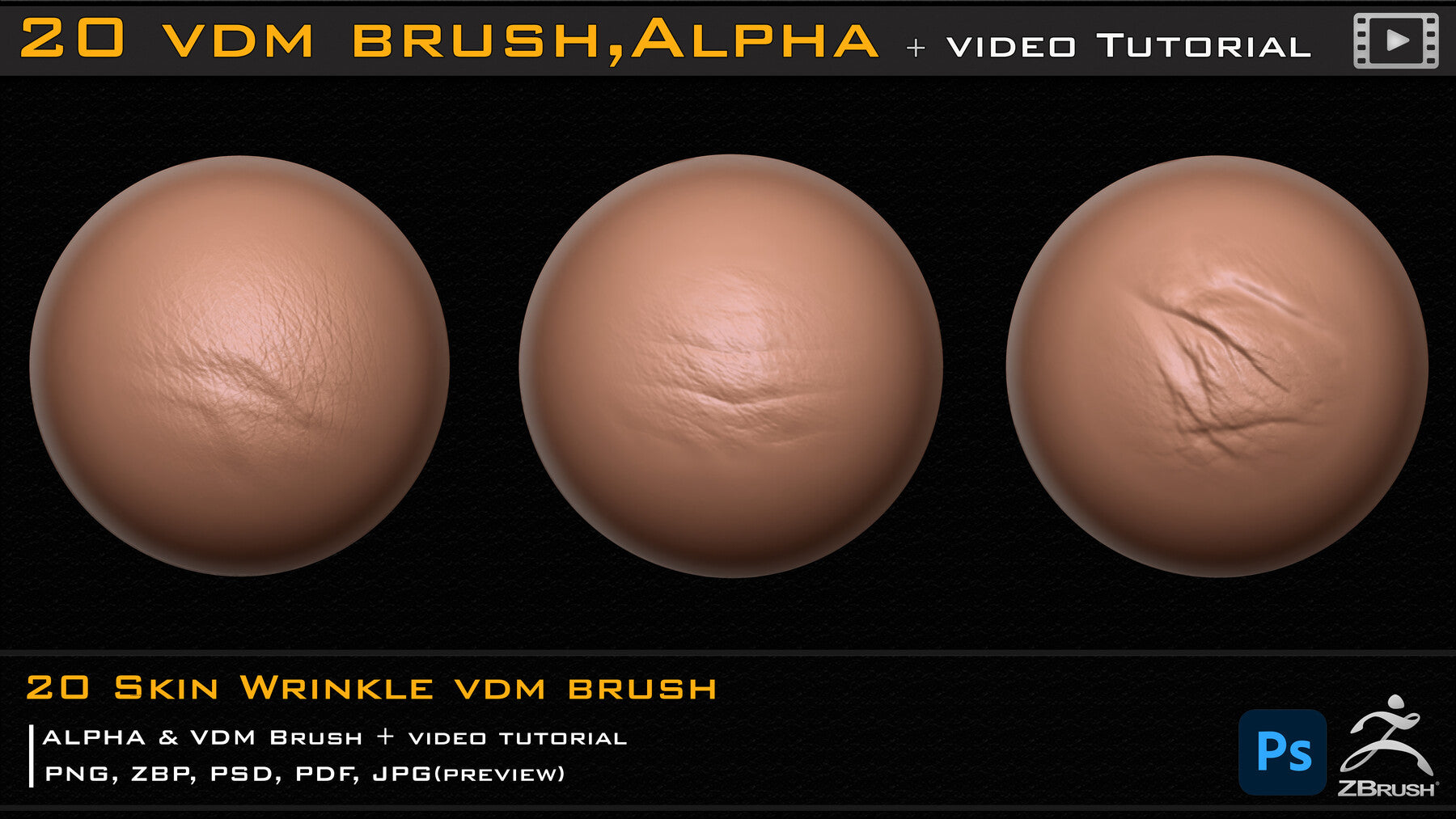 20 Skin Wrinkle VDM Brush & Alpha + Video Tutorial