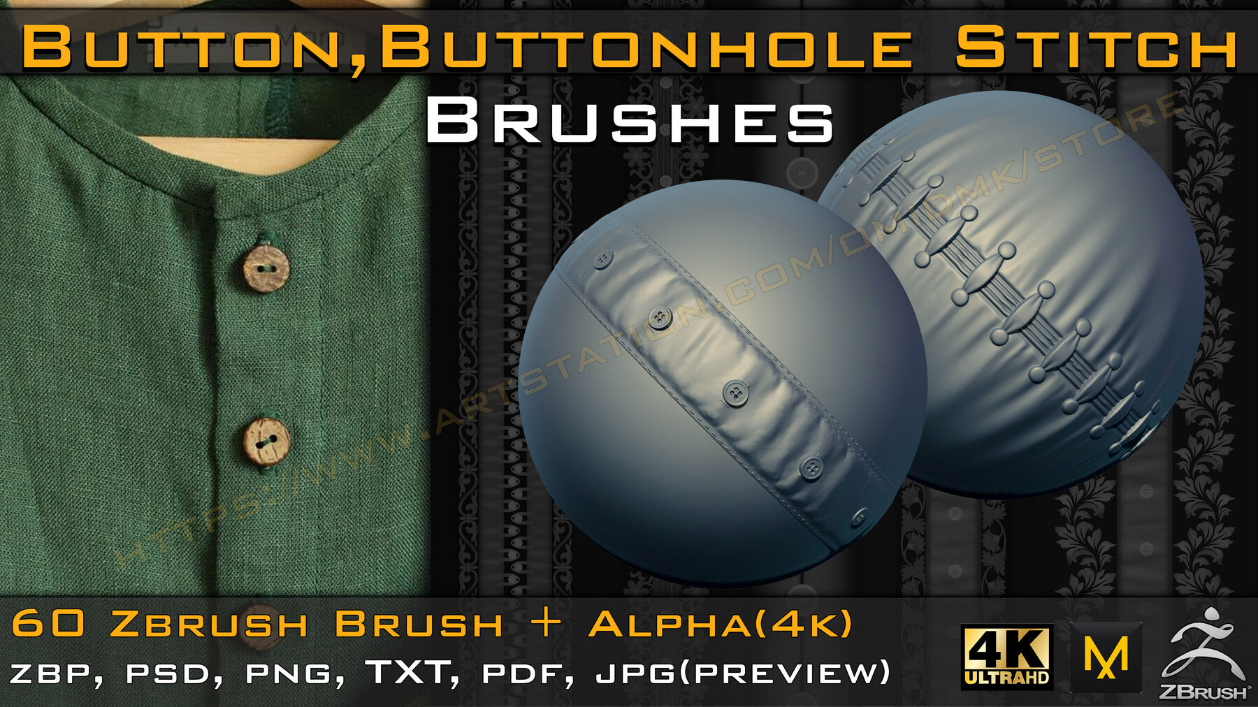 60 Button and Buttonhole Stitch brushes (4K) +Alpha -Vol 01