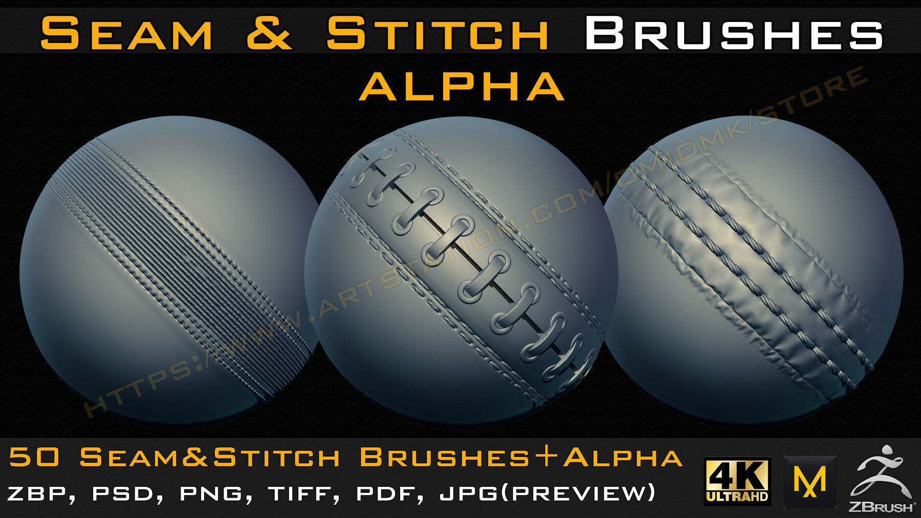 50 Seam & Stitch Brushes & Alpha (Tileable 4k-16bit) Vol.04