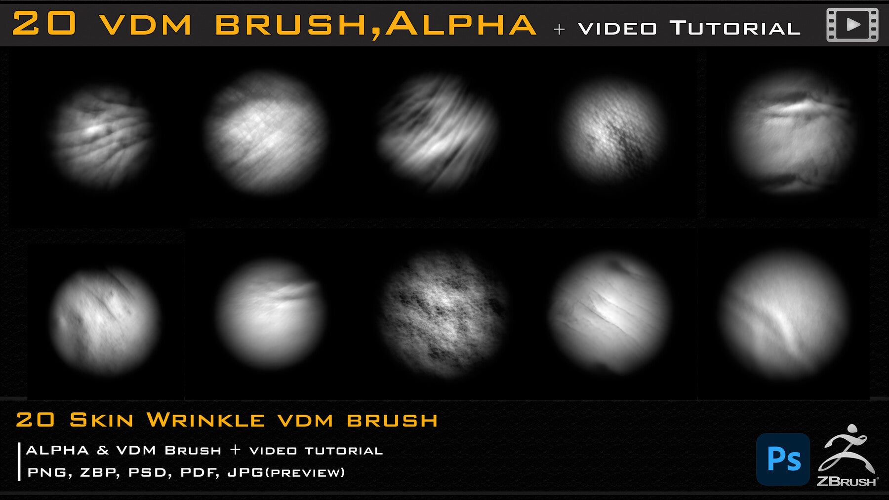 20 Skin Wrinkle VDM Brush & Alpha + Video Tutorial