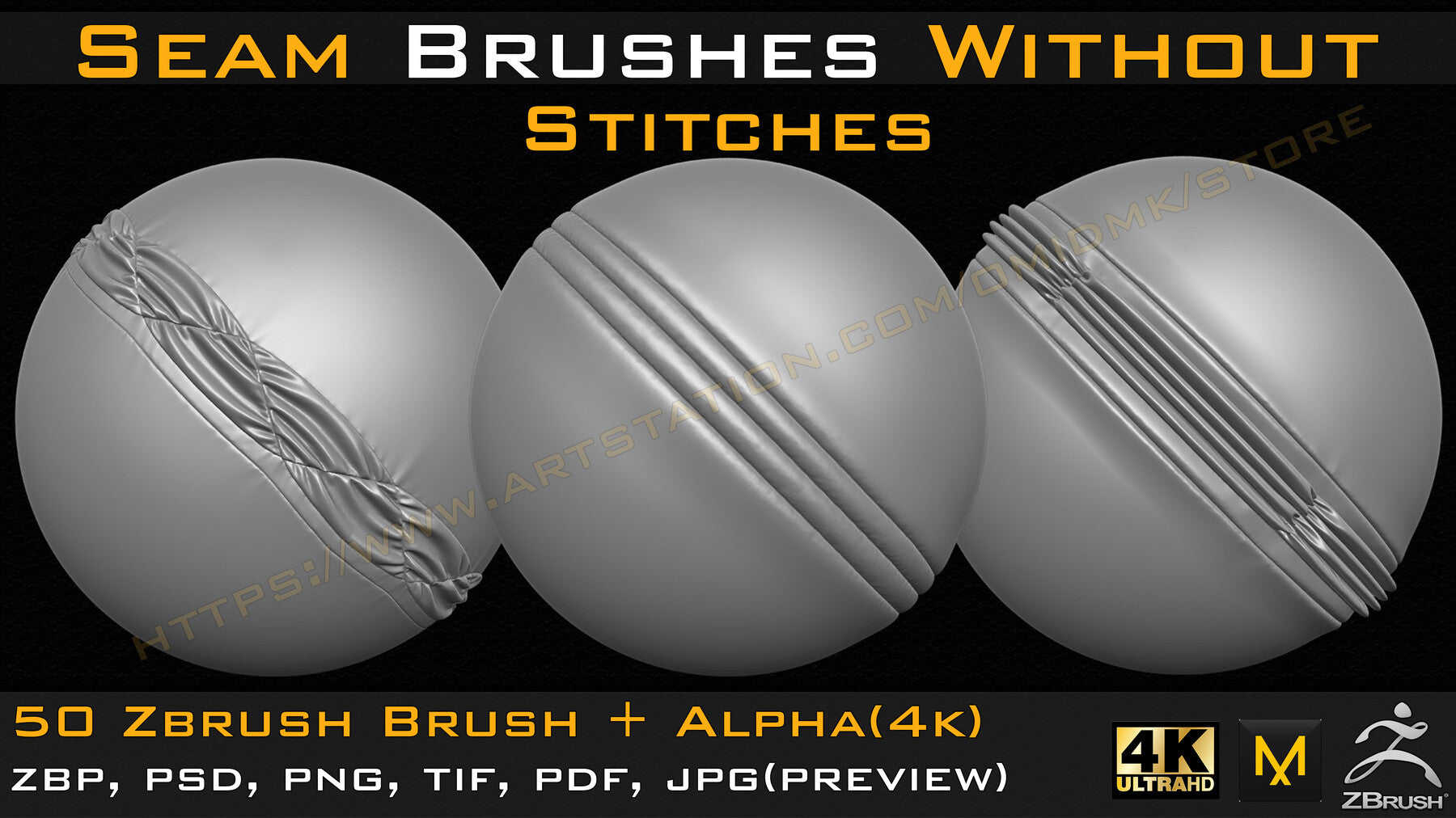 50 Seam Brushes Without Stitches (4k)+Alpha -Vol 02