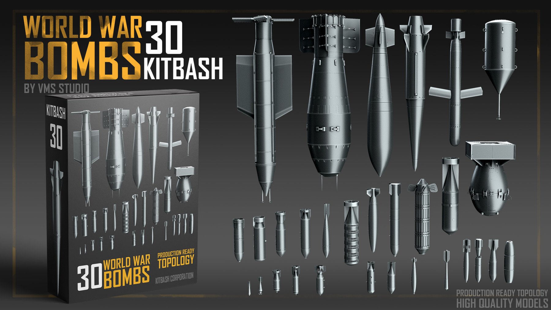 World War Bombs KITBASH bundle [30 Unique Rockets and Bombs]