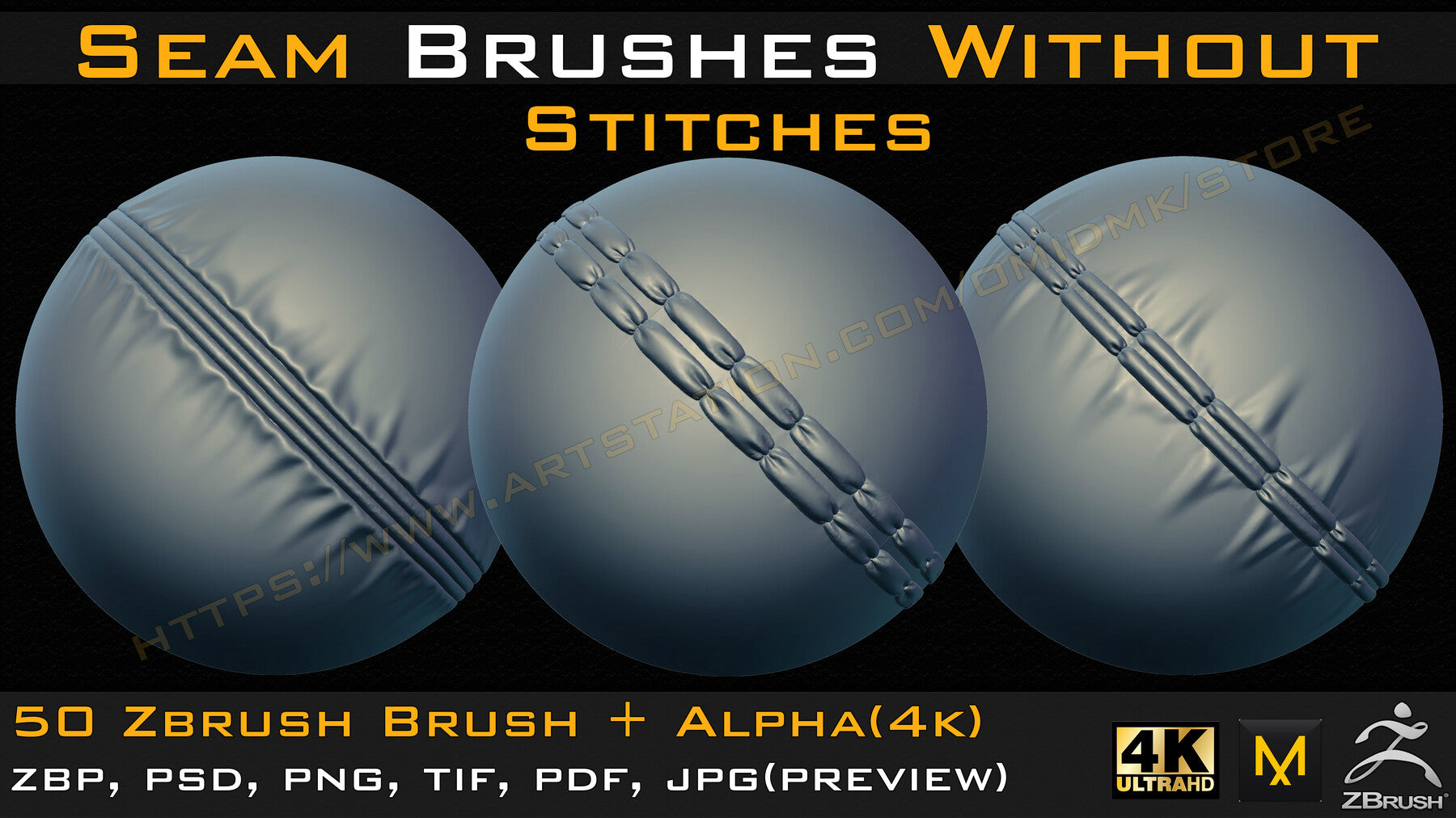 50 Seam Brushes Without Stitches (4k)+Alpha -Vol 03