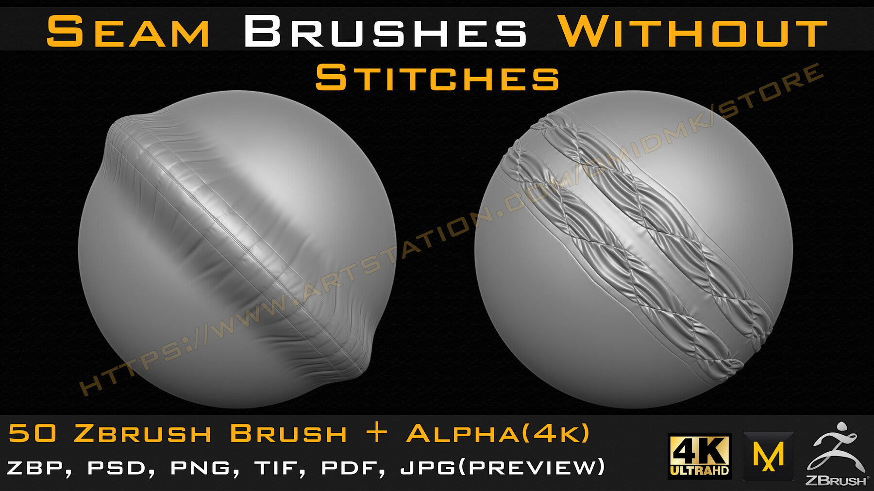 50 Seam Brushes Without Stitches (4k)+Alpha -Vol 02