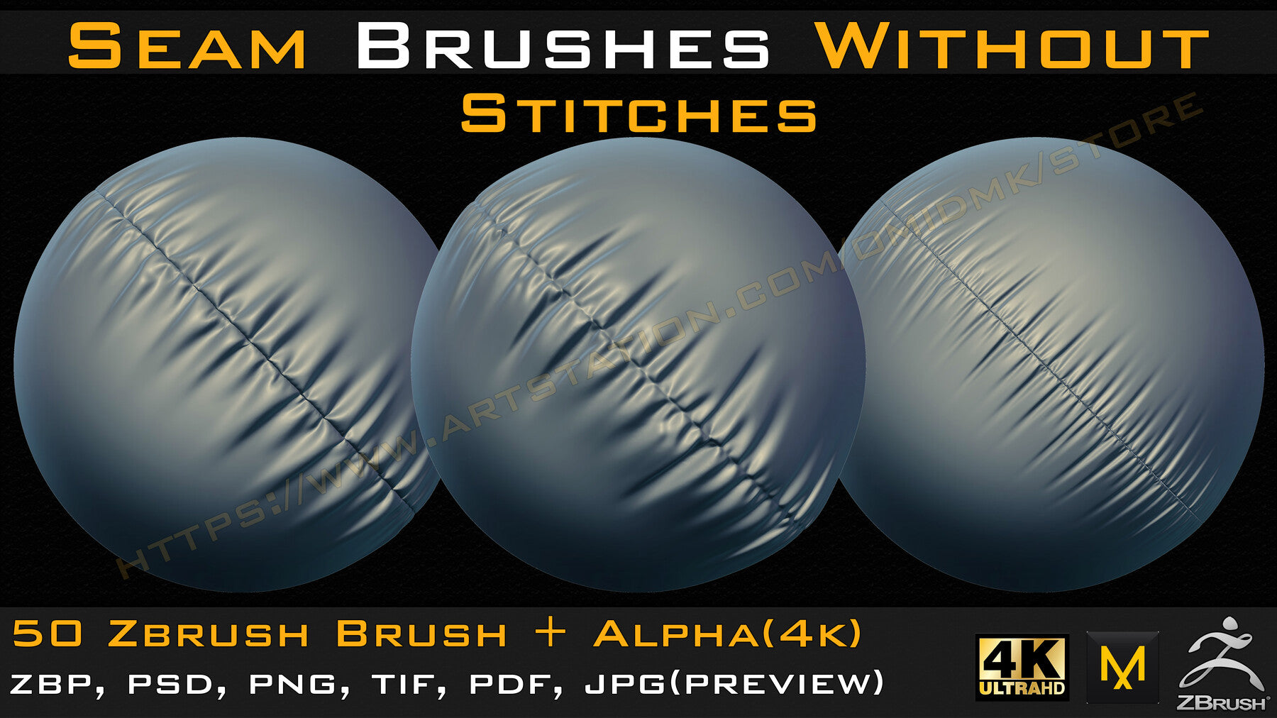 50 Seam Brushes Without Stitches (4k)+Alpha -Vol 03