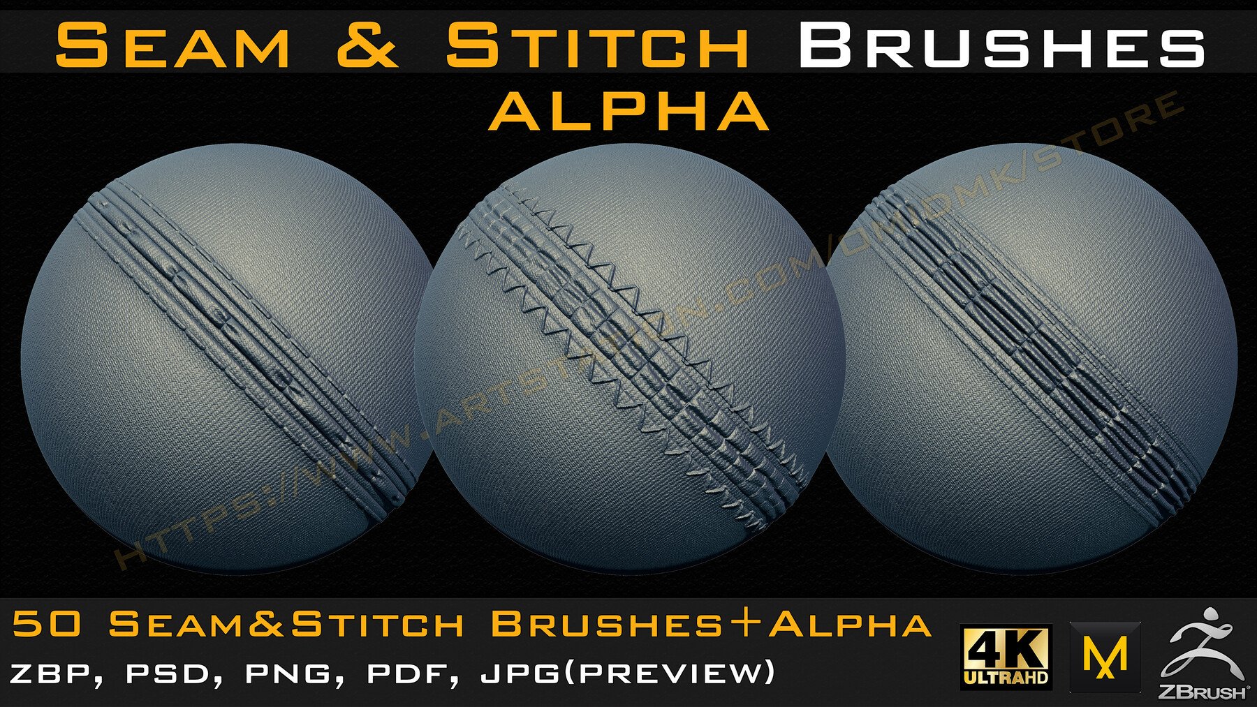 50 Seam & Stitch Brushes & Alpha (Tileable 4k-16bit) Vol.02