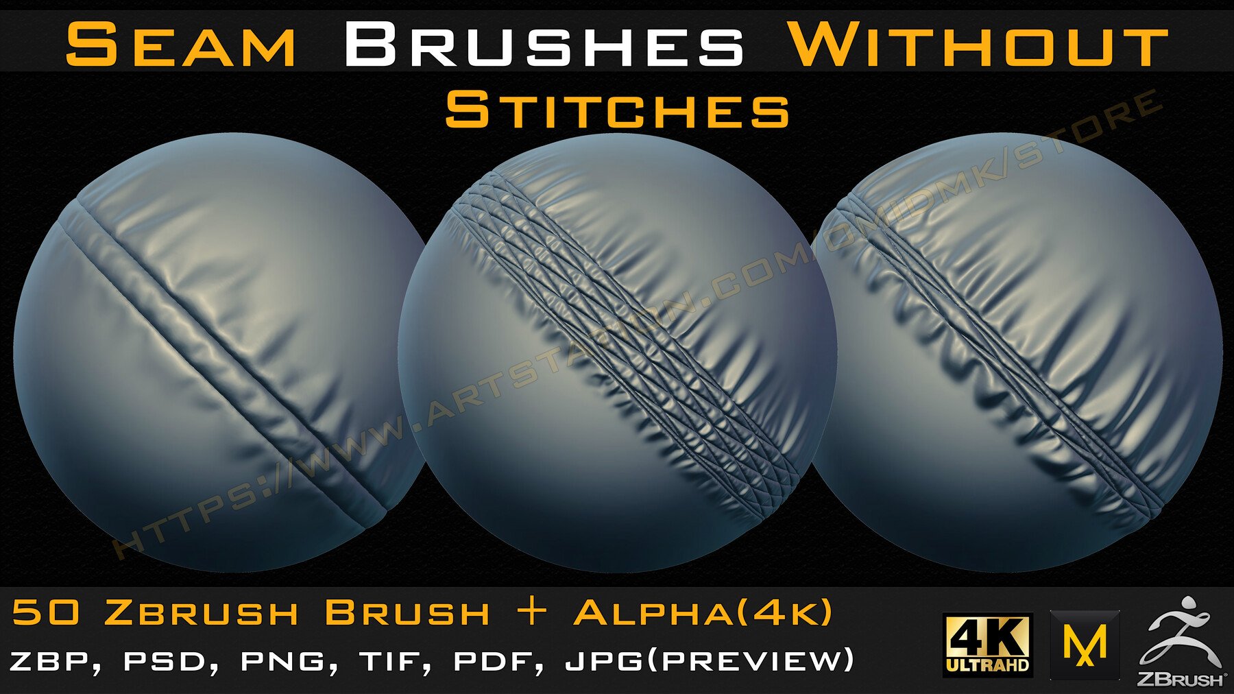 50 Seam Brushes Without Stitches (4k)+Alpha -Vol 03