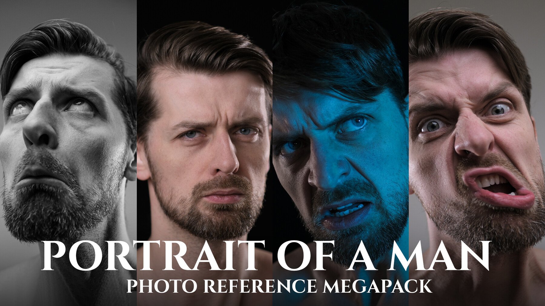 Portrait of a Man Color vs B&W - Photo Reference Pack