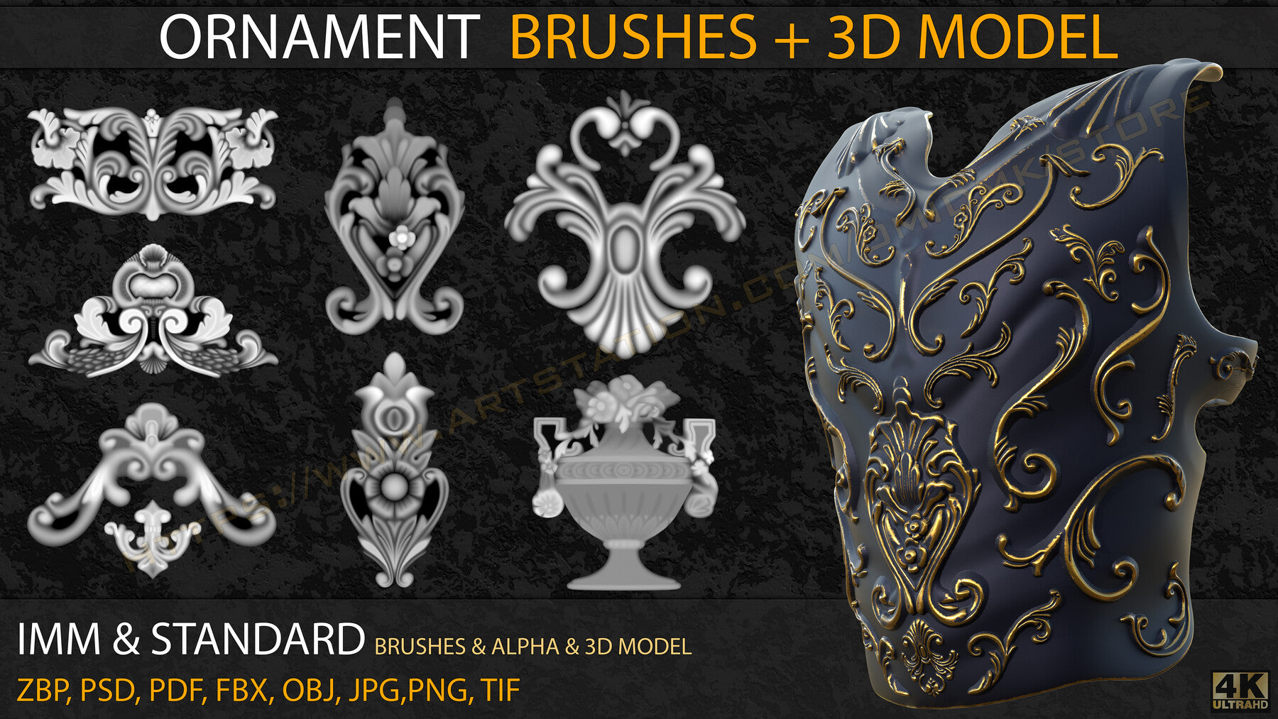 Ornament IMM & Standard Brushes+3D model+ Alpha 4K (V.04) – S3ART Store