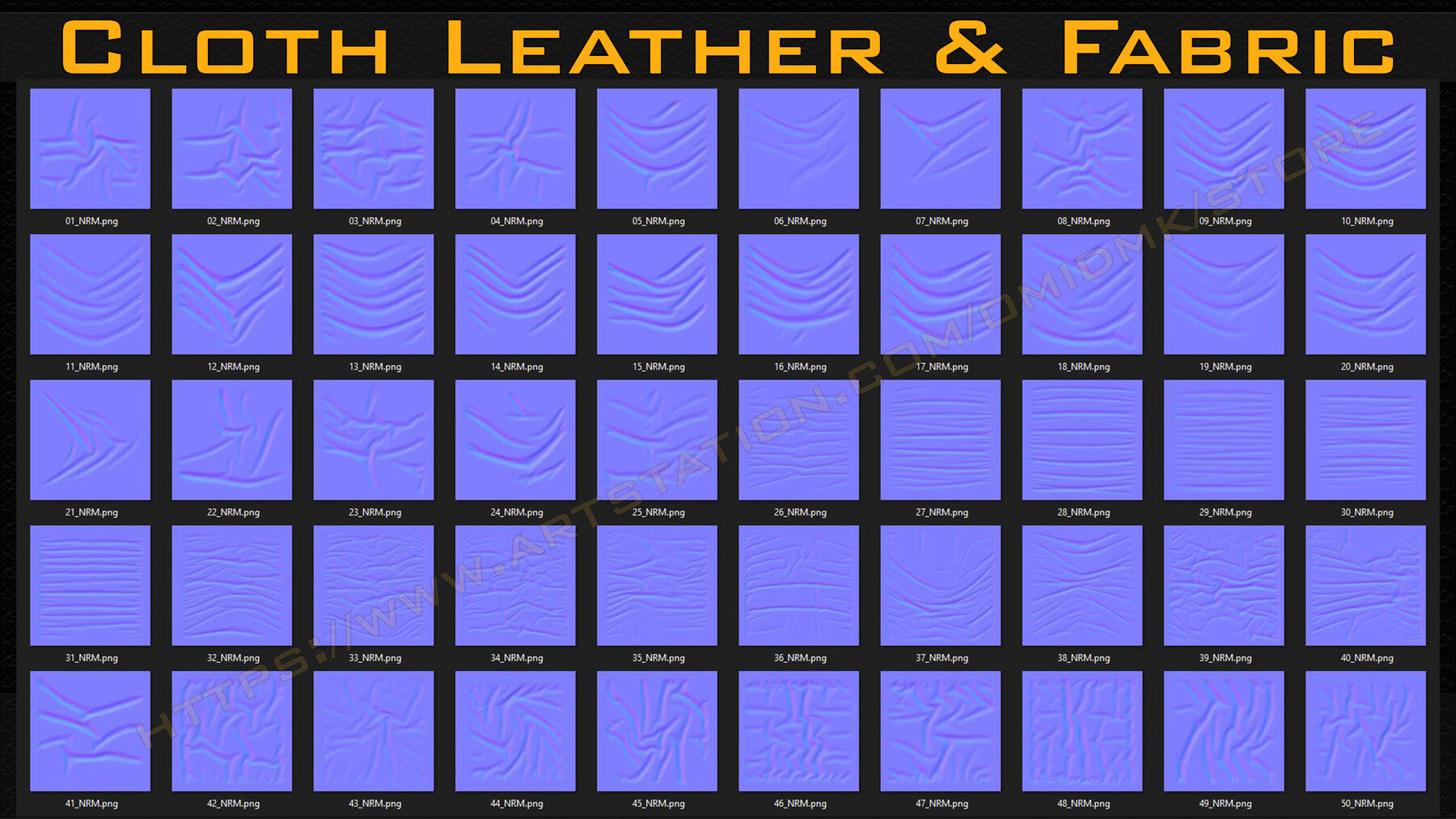 50 +10 cloth Leather & Fabric Brushes (4k) Tension & Compression Folds- Alpha + Normal Maps ( Vol.03 )