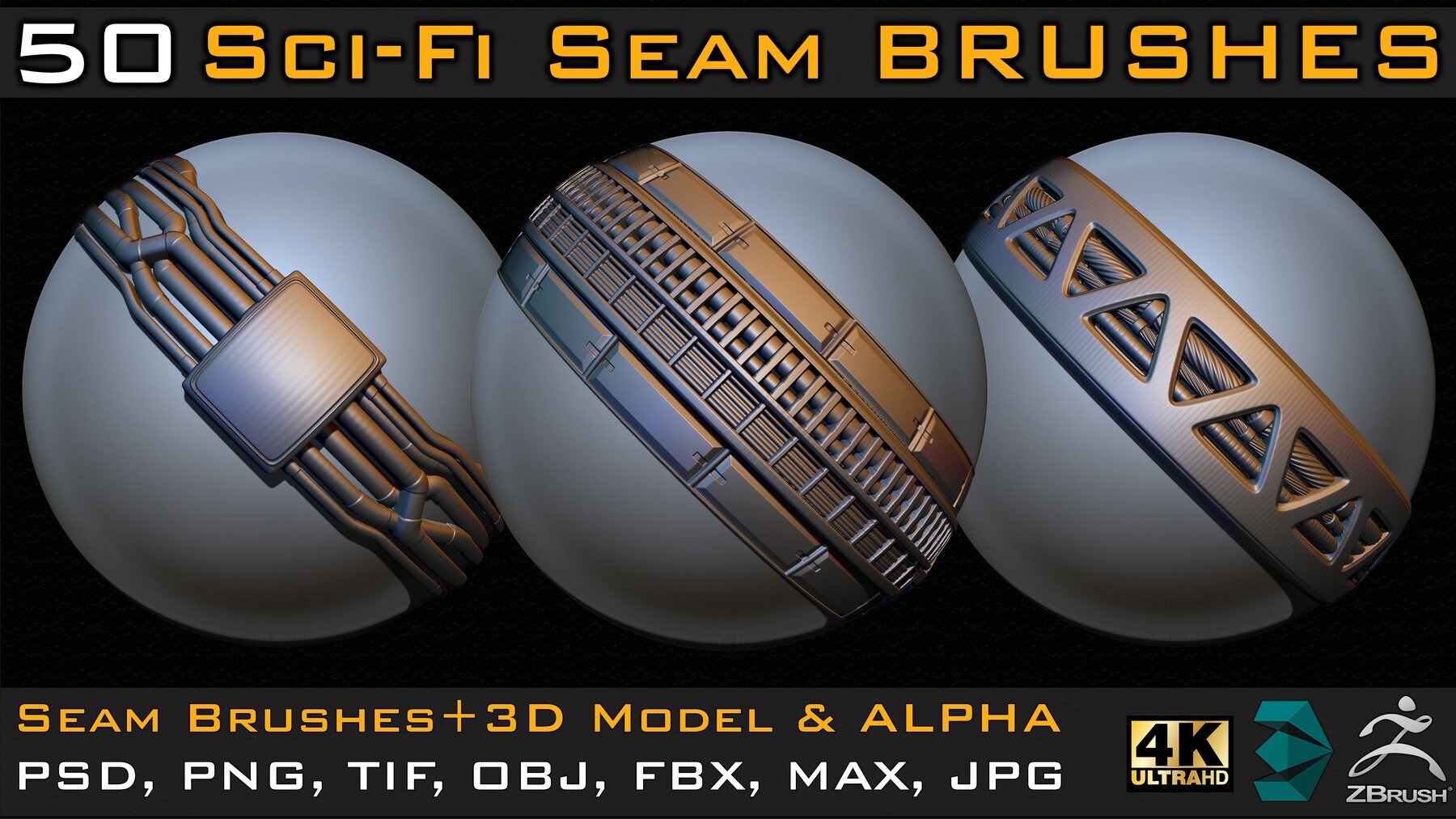 50 Seam & Stitch Brushes & Alpha (Tileable 4k-16bit) Vol.01