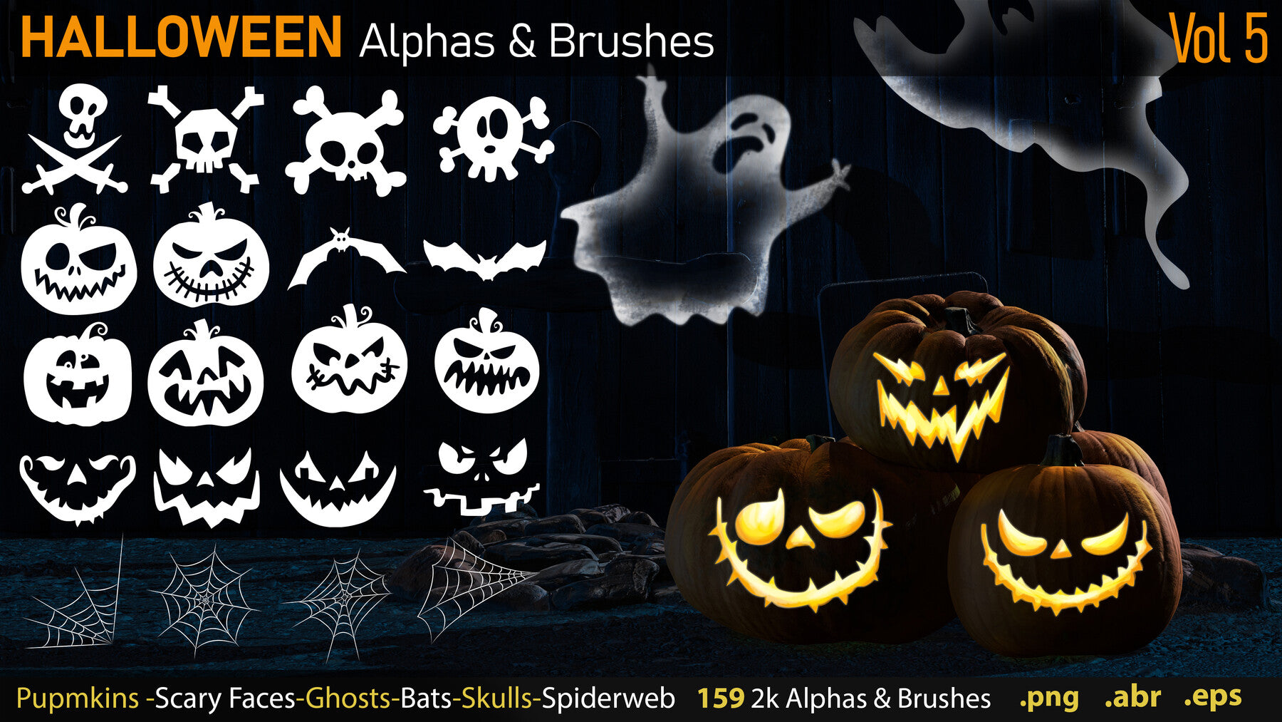 Halloween Alphas & Brushes + eps Files