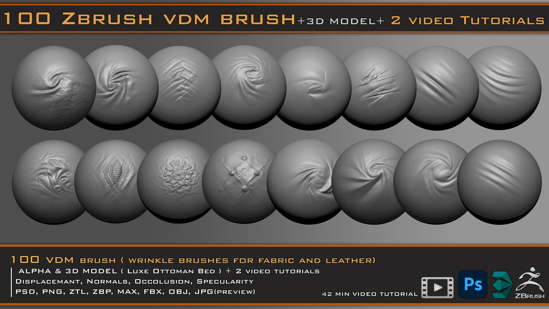 100 VDM Wrinkle Brushes + 3D Model