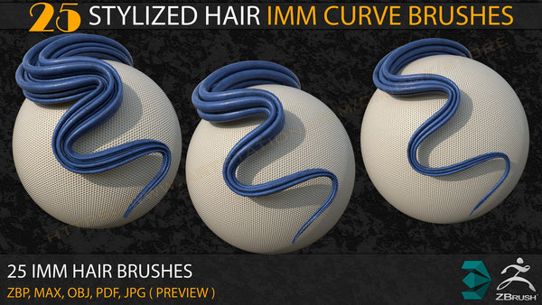 25 Stylized Hair IMM Curve Brushes+3ds Max and OBJ files ( Vol- 02)