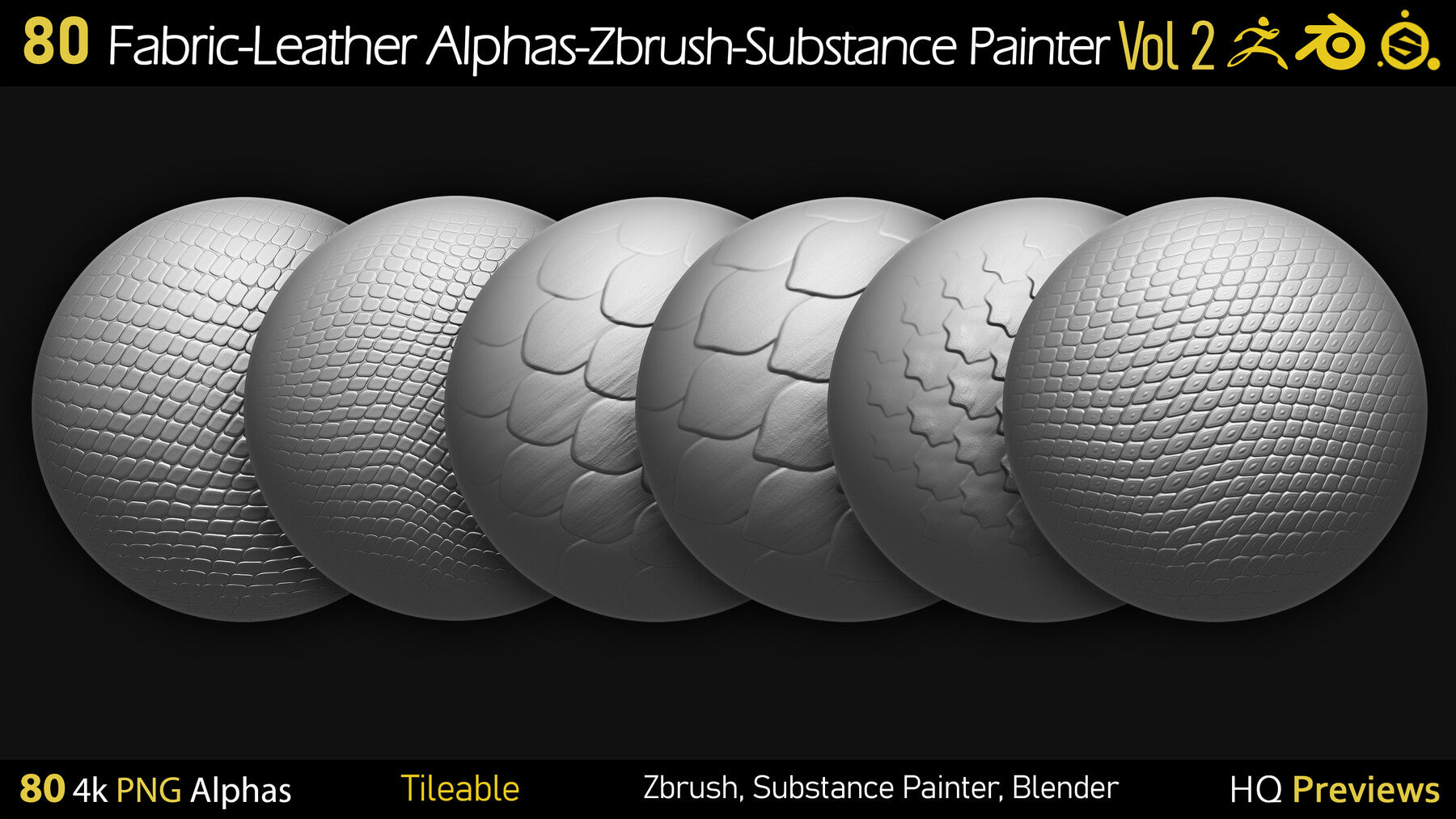 80 4K Fabric-Leather Tileble Alphas-PNG-Zbrush-Substance Painter-vol2